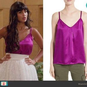 Vince Pleated Silk Tank Camisole Size Medium in Magenta $220